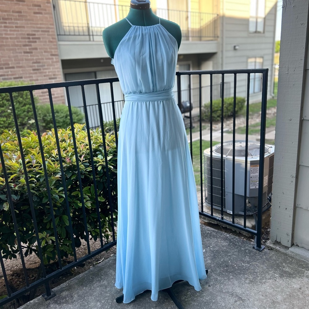 Blue Sleeveless Halter Gown for Prom